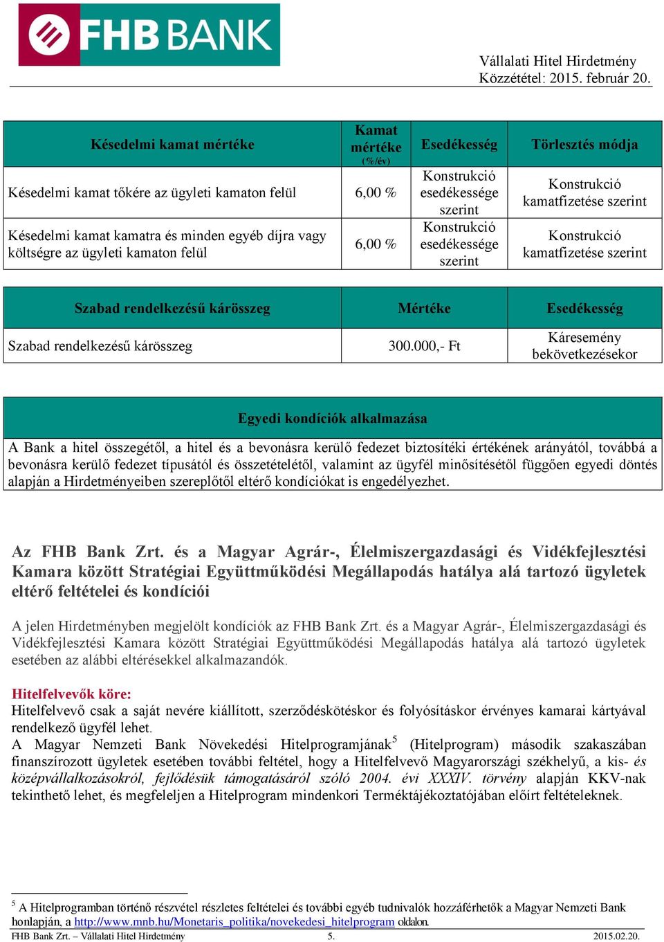 000,- Ft Káresemény bekövetkezésekor Egyedi kondíciók alkalmazása A Bank a hitel összegétől, a hitel és a bevonásra kerülő fedezet biztosítéki értékének arányától, továbbá a bevonásra kerülő fedezet