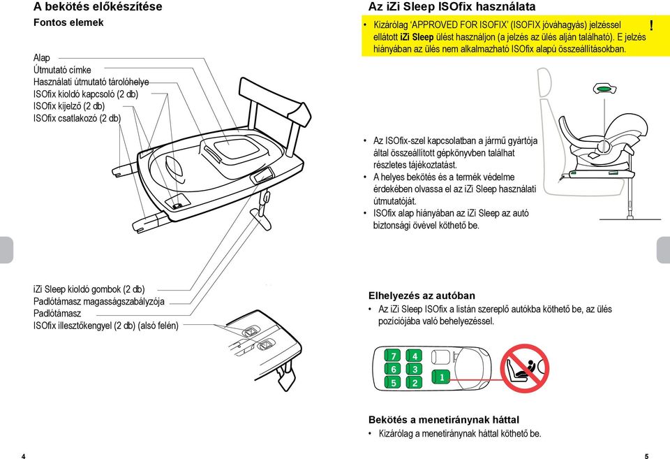 E jelzés hiányában az ülés nem alkalmazható ISOfix alapú összeállításokban. Az ISOfix-szel kapcsolatban a jármű gyártója által összeállított gépkönyvben találhat részletes tájékoztatást.