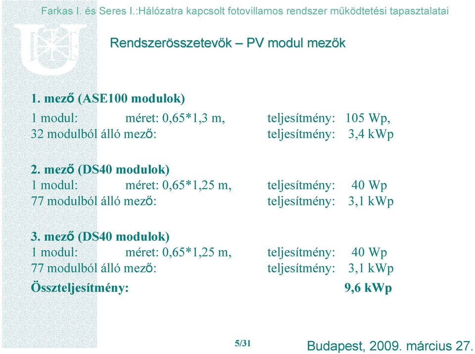 teljesítmény: 3,4 kwp 2.