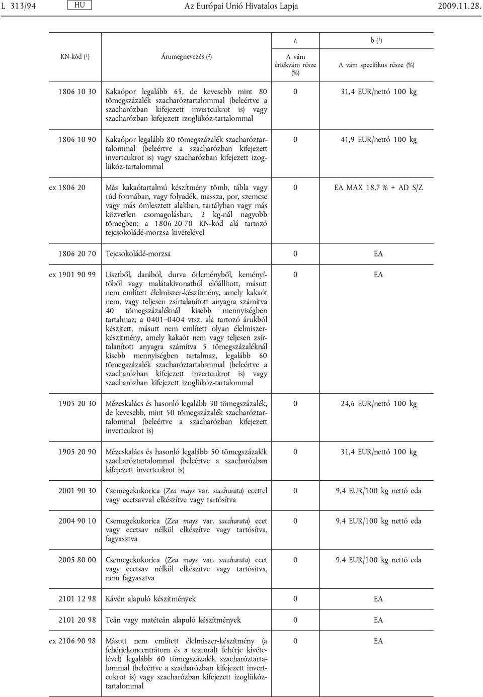 szacharózban kifejezett invertcukrot is) vagy szacharózban kifejezett izoglükóz-tartalommal 1806 10 90 Kakaópor legalább 80 tömegszázalék szacharóztartalommal (beleértve a szacharózban kifejezett