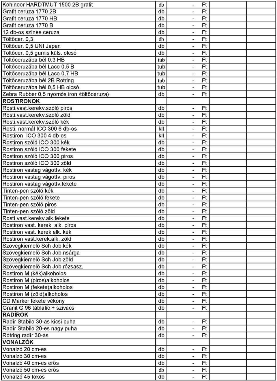 olcsó db - Ft Töltőceruzába bél 0,3 HB tub - Ft Töltőceruzába bél Laco 0,5 B tub - Ft Töltőceruzába bél Laco 0,7 HB tub - Ft Töltőceruzába bél 2B Rotring tub - Ft Töltőceruzába bél 0,5 HB olcsó tub -