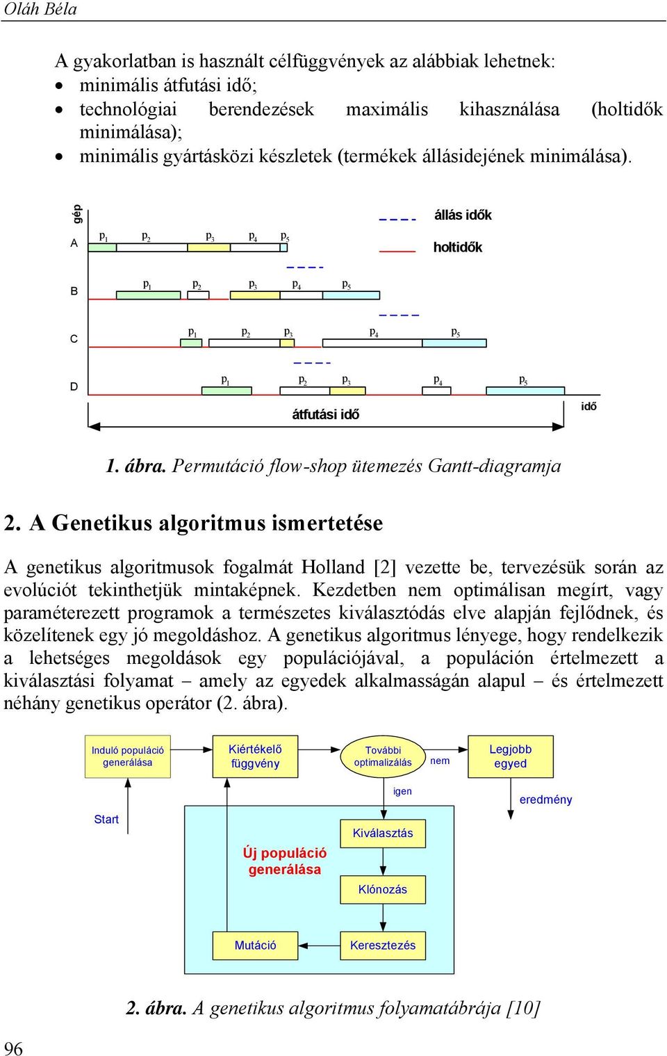 Permutáció flow-shop ütemezés Gantt-diagramja 2. A Genetikus algoritmus ismertetése A genetikus algoritmusok fogalmát Holland [2] vezette be, tervezésük során az evolúciót tekinthetjük mintaképnek.