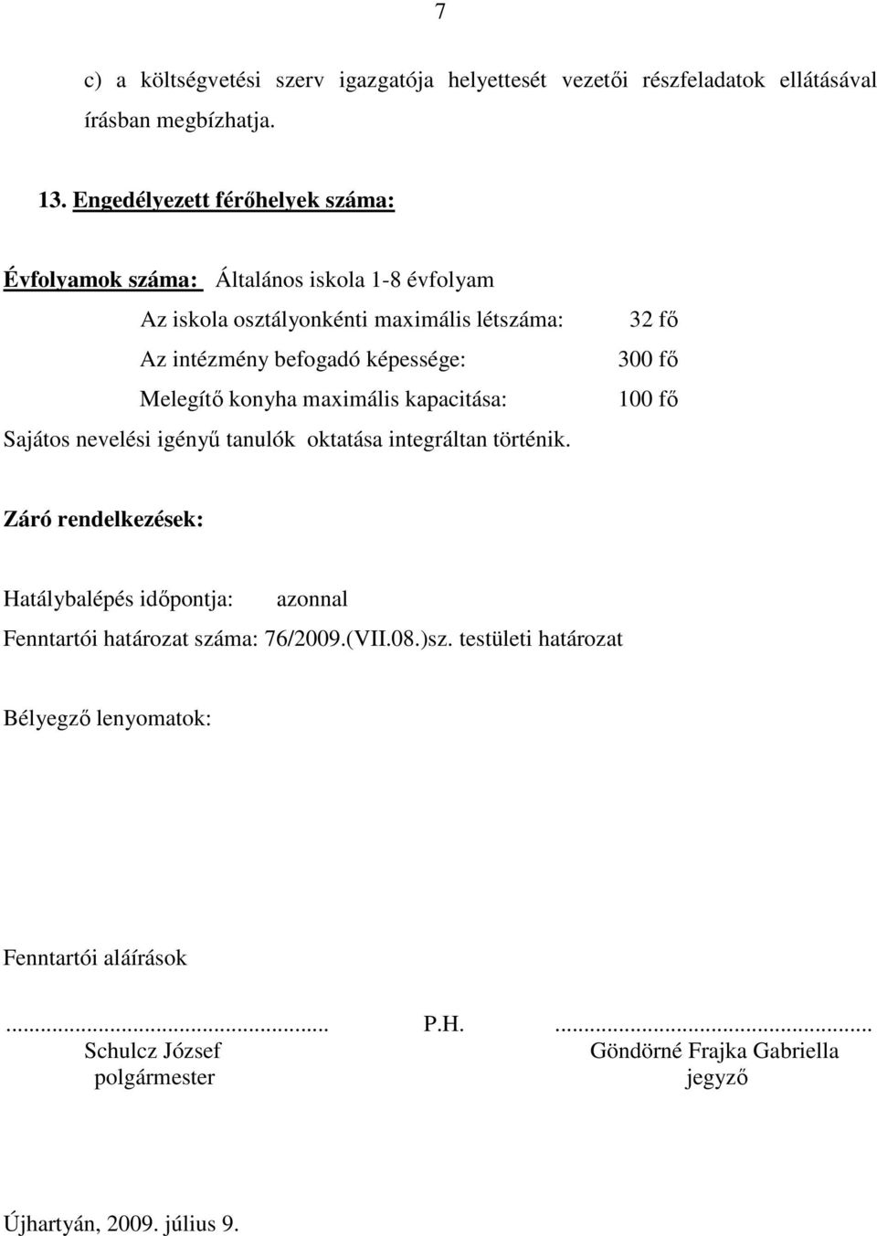 Melegítő konyha maximális kapacitása: Sajátos nevelési igényű tanulók oktatása integráltan történik.