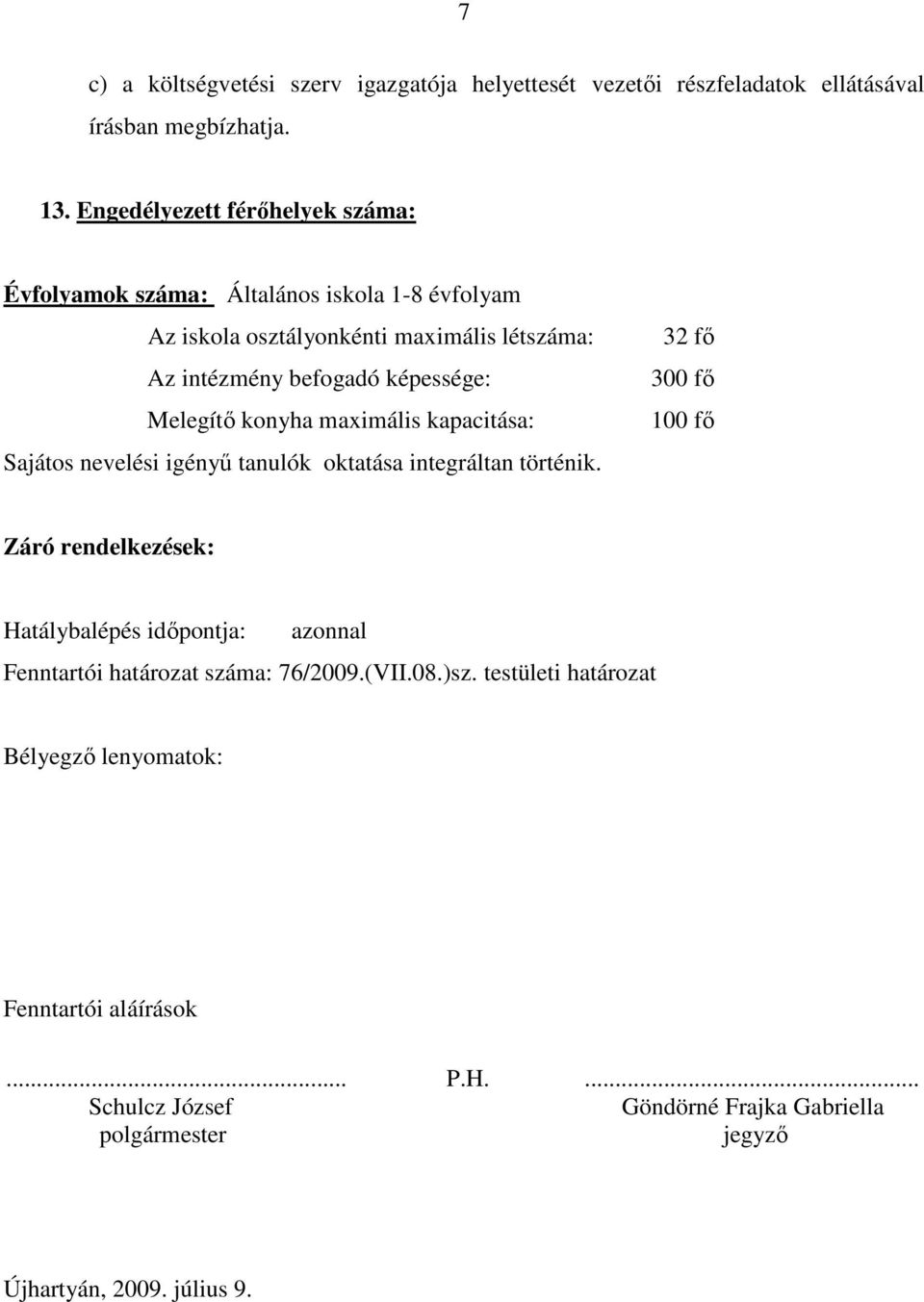 Melegítő konyha maximális kapacitása: Sajátos nevelési igényű tanulók oktatása integráltan történik.