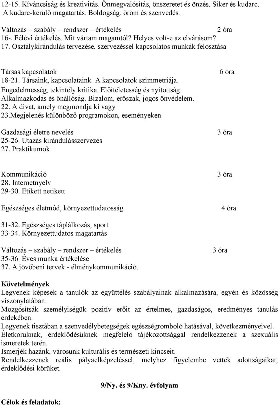 Társaink, kapcsolataink A kapcsolatok szimmetriája. Engedelmesség, tekintély kritika. Előítéletesség és nyitottság. Alkalmazkodás és önállóság. Bizalom, erőszak, jogos önvédelem. 22.