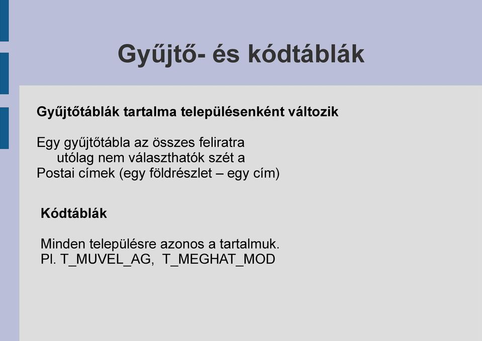 választhatók szét a Postai címek (egy földrészlet egy cím)