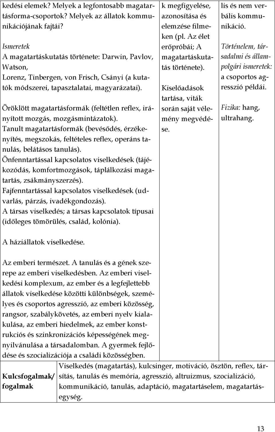 Öröklött magatartásformák (feltétlen reflex, irányított mozgás, mozgásmintázatok). Tanult magatartásformák (bevésődés, érzékenyítés, megszokás, feltételes reflex, operáns tanulás, belátásos tanulás).