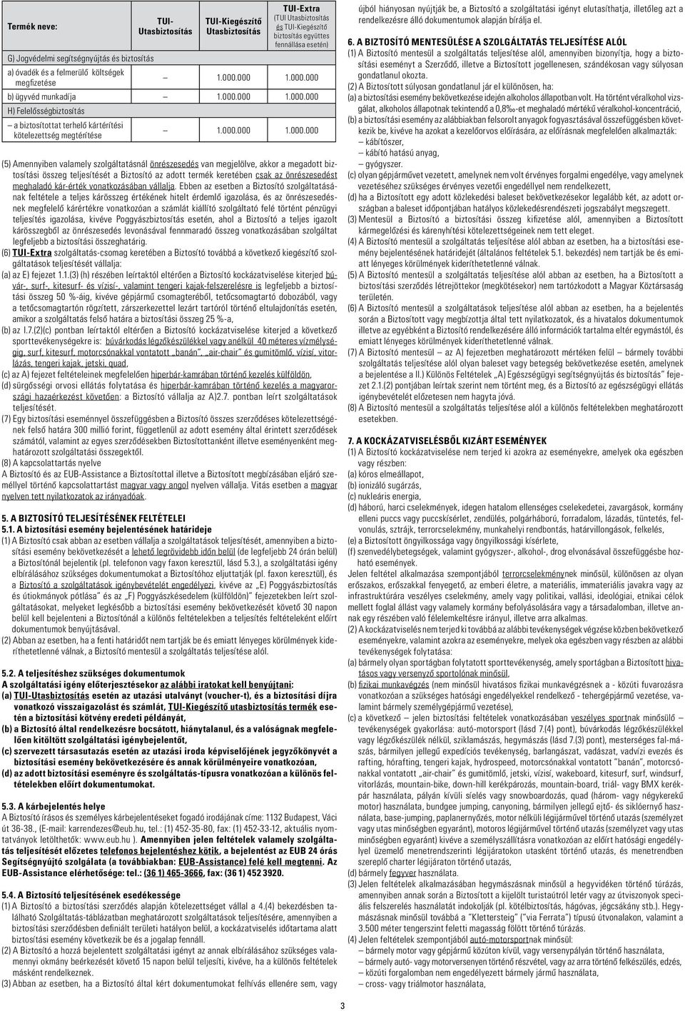 000 1.000.000 b) ügyvéd munkadíja 1.000.000 1.000.000 H) Felelôsségbiztosítás a biztosítottat terhelô kártérítési kötelezettség megtérítése 1.000.000 1.000.000 (5) Amennyiben valamely szolgáltatásnál