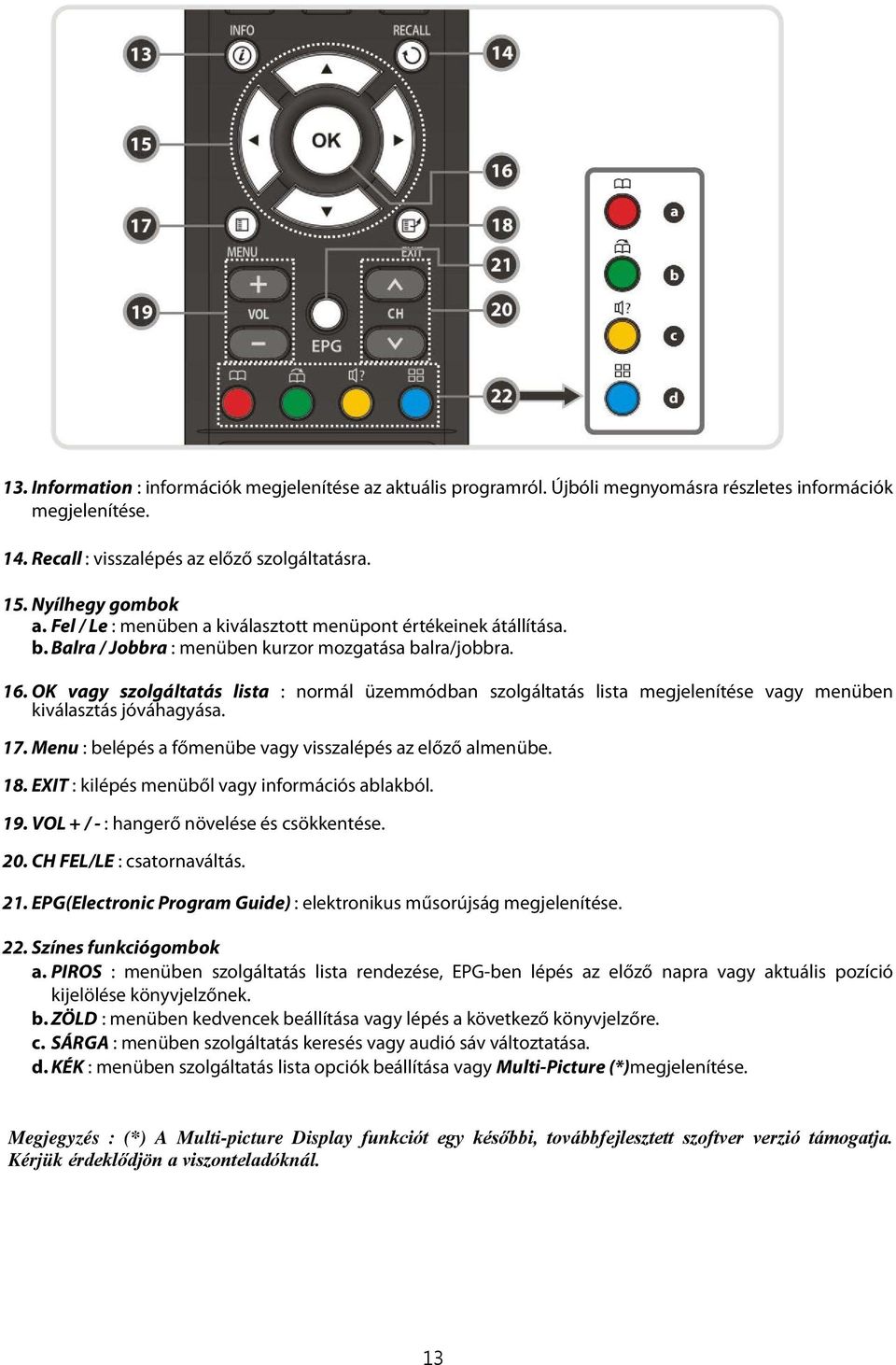 OK vagy szolgáltatás lista : normál üzemmódban szolgáltatás lista megjelenítése vagy menüben kiválasztás jóváhagyása. 17. Menu : belépés a főmenübe vagy visszalépés az előző almenübe. 18.