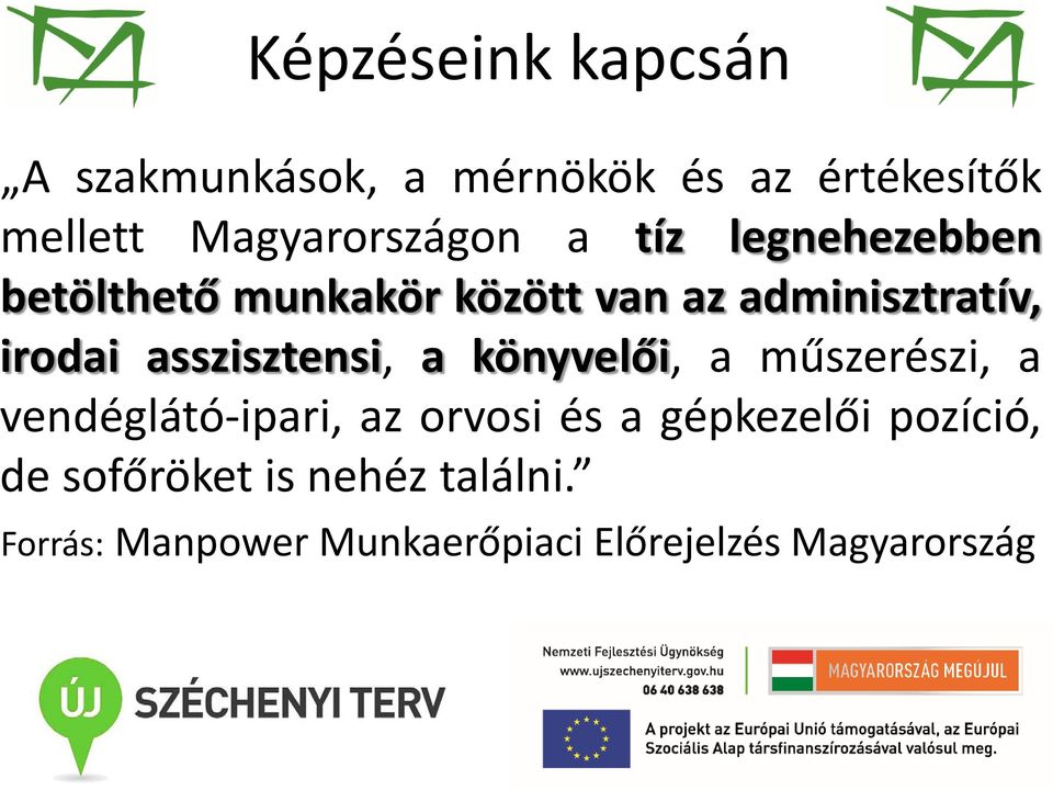 asszisztensi, a könyvelői, a műszerészi, a vendéglátó-ipari, az orvosi és a gépkezelői