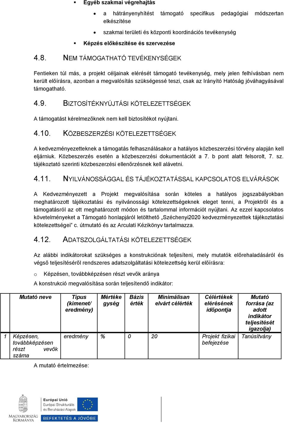 Irányító Hatóság jóváhagyásával támgatható. 4.9. BIZTOSÍTÉKNYÚJTÁSI KÖTELEZETTSÉGEK A támgatást kérelmezőknek nem kell biztsítékt nyújtani. 4.10.