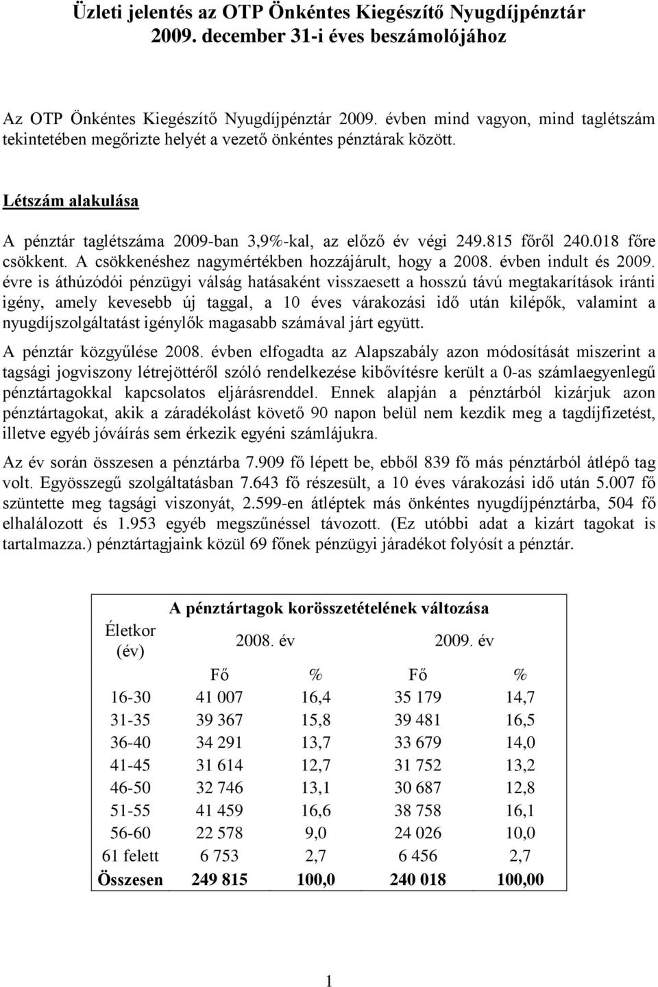 018 főre csökkent. A csökkenéshez nagymértékben hozzájárult, hogy a 2008. évben indult és 2009.