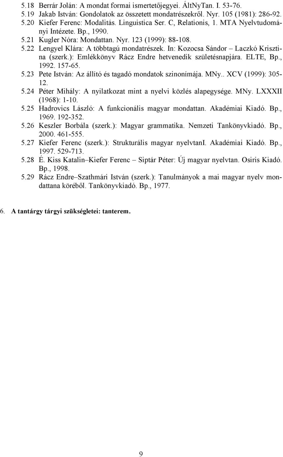 In: Kozocsa Sándor Laczkó Krisztina (szerk.): Emlékkönyv Rácz Endre hetvenedik születésnapjára. ELTE, Bp., 1992. 157-65. 5.23 Pete István: Az állító és tagadó mondatok szinonímája. MNy.