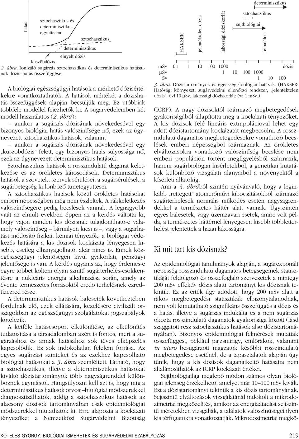 A hatások mértékét a dózishatás-összefüggések alapján becsüljük meg. Ez utóbbiak többféle modellel fejezhetôk ki. A sugárvédelemben két modell használatos (2.