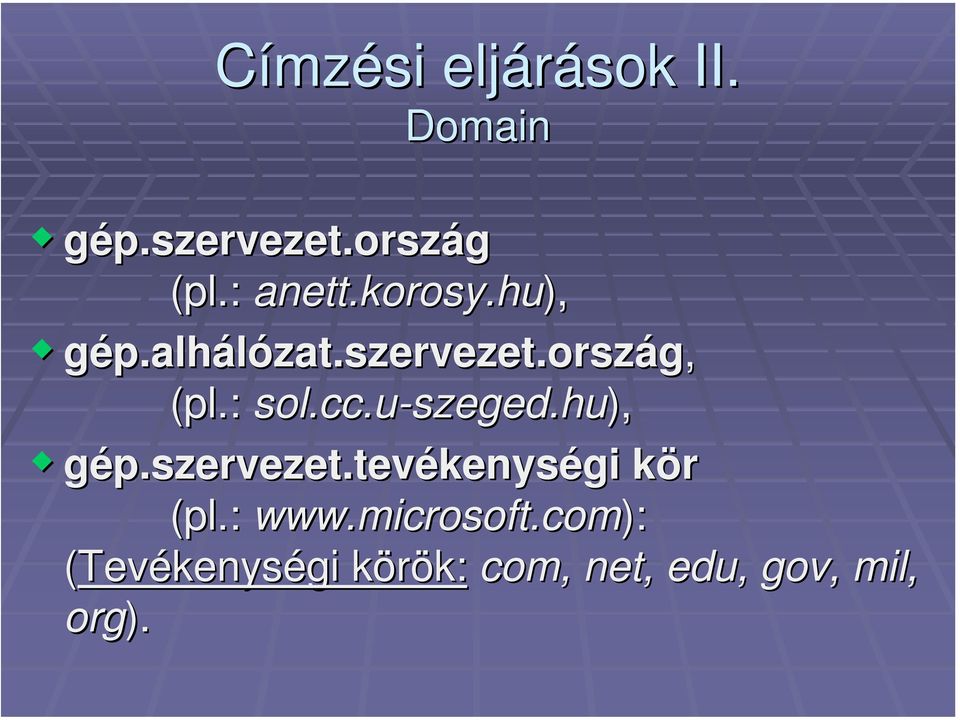 u-szeged.hu szeged.hu), gép.szervezet.tevékenységi körk (pl.