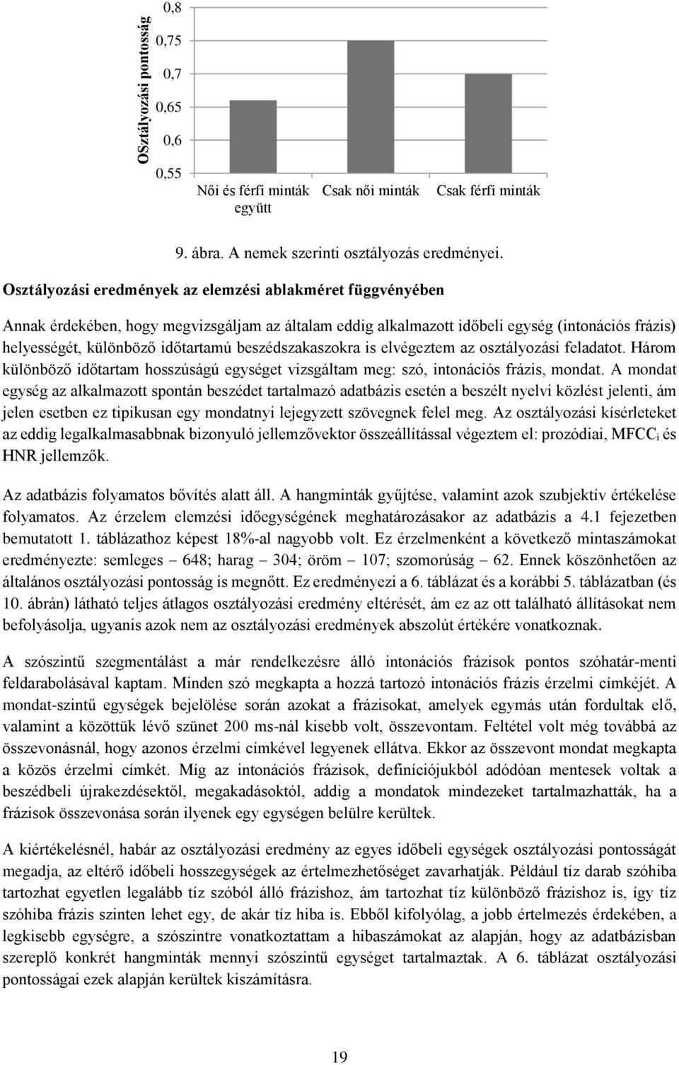 beszédszakaszokra is elvégeztem az osztályozási feladatot. Három különböző időtartam hosszúságú egységet vizsgáltam meg: szó, intonációs frázis, mondat.