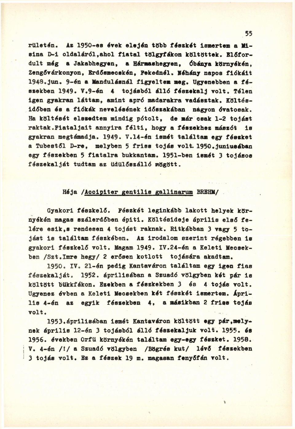 9-én 4 tojásból álló fészekalj volt. Télen igen gyakran láttam, amint apró madarakra vadásztak. Költésidőben és a fiókák nevelésének időszakában nagyon óvatosak.