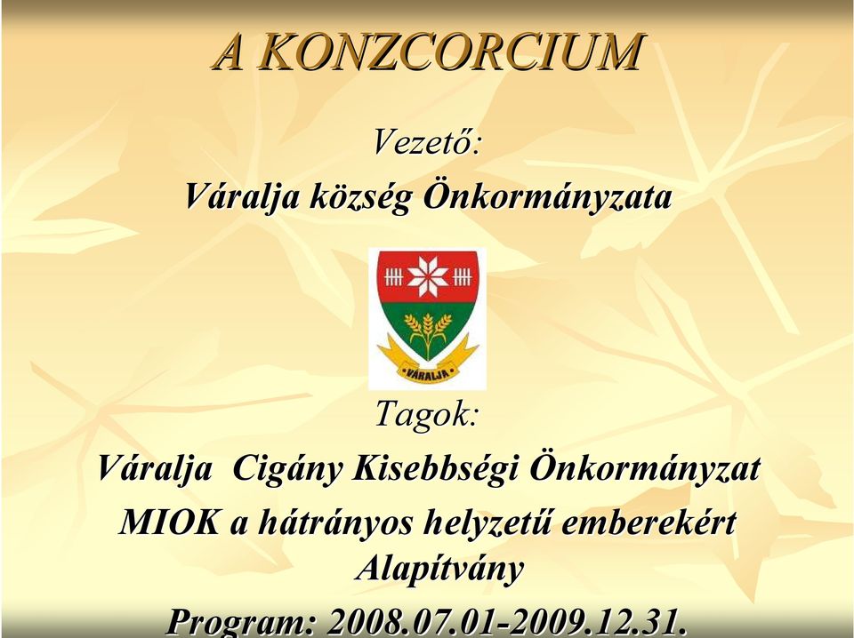 A KONZCORCIUM Vezetı: Váralja közsk zség