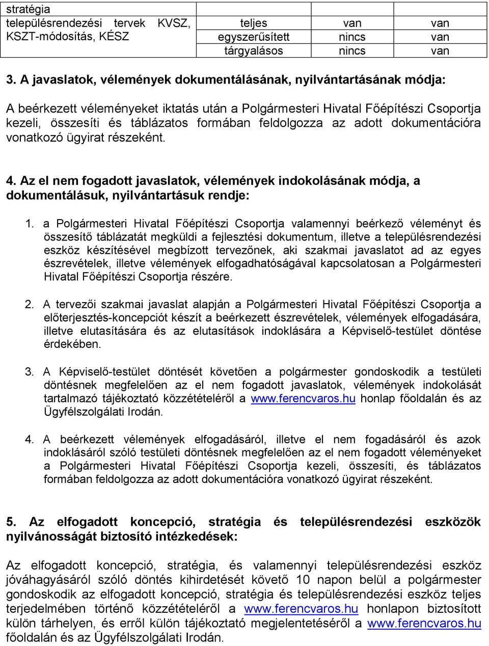 feldolgozza az adott dokumentációra vonatkozó ügyirat részeként. 4. Az el nem fogadott javaslatok, vélemények indokolásának módja, a dokumentálásuk, nyilvántartásuk rendje: 1.