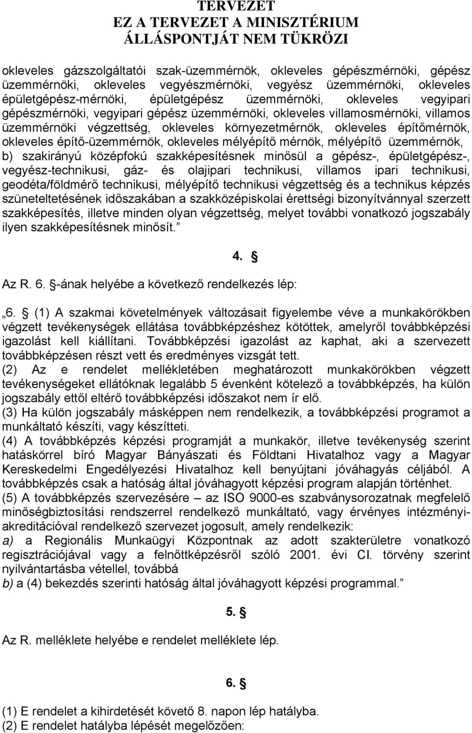 építő-üzemmérnök, okleveles mélyépítő mérnök, mélyépítő üzemmérnök, b) szakirányú nek minősül a gépész-, épületgépész-, vegyész-technikusi, gáz- és olajipari technikusi, villamos ipari technikusi,