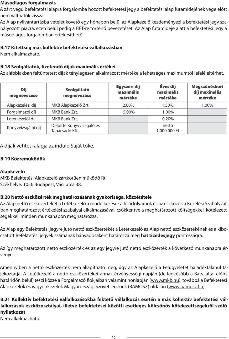 Az Alap futamideje alatt a befektetési jegy a másodlagos forgalomban értékesíthető. B.17 Kitettség más kollektív befektetési vállalkozásban B.