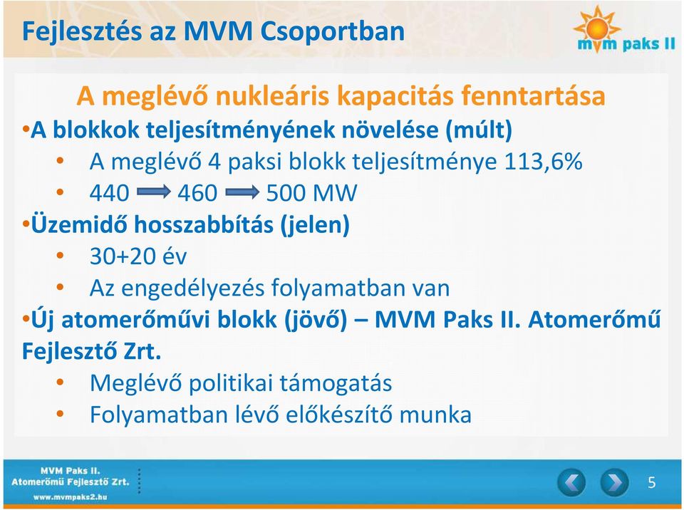 Üzemidő hosszabbítás (jelen) 30+20 év Az engedélyezés folyamatban van Új atomerőművi blokk