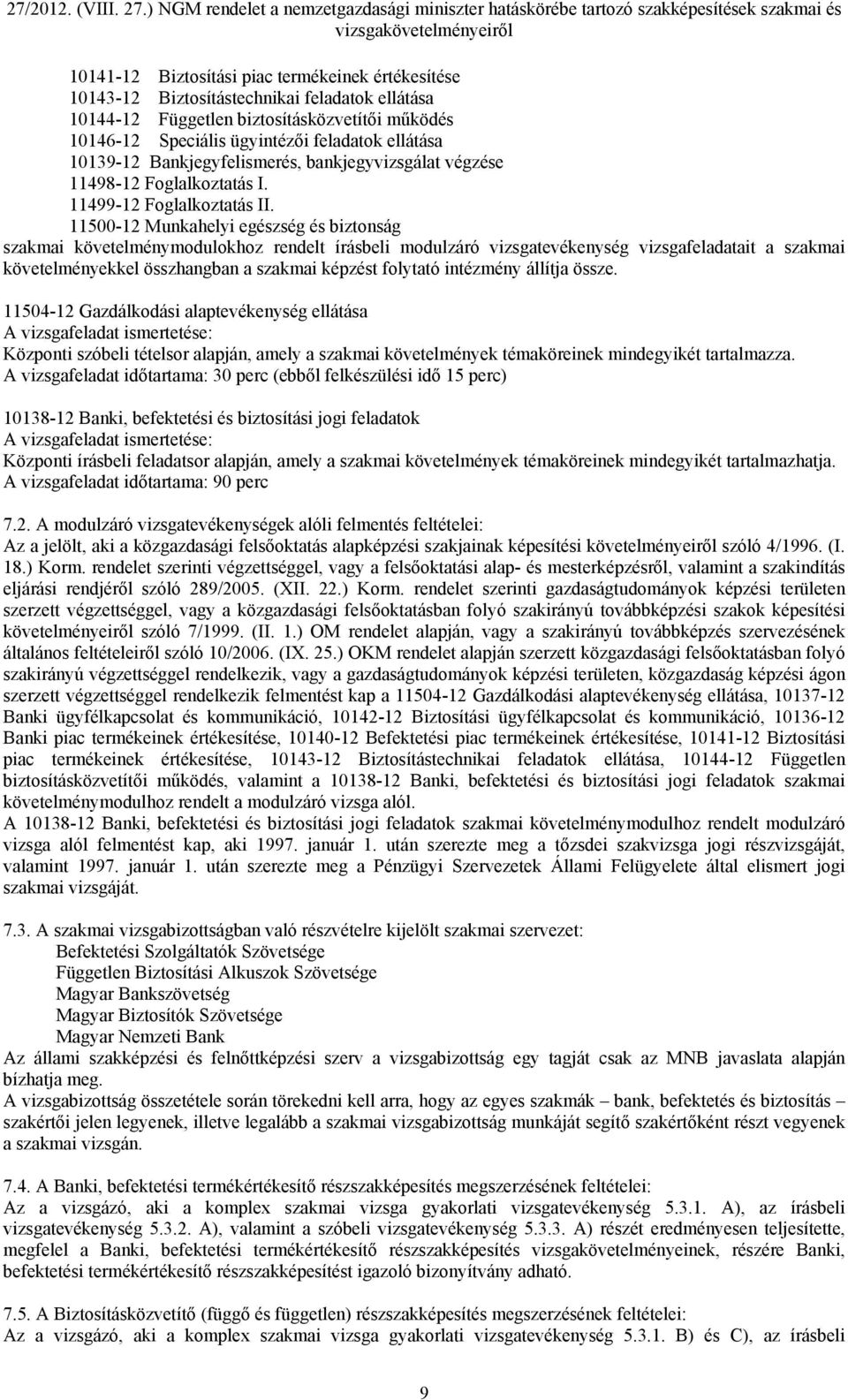 11500-12 Munkahelyi egészség és biztonság szakmai követelménymodulokhoz rendelt írásbeli modulzáró vizsgatevékenység vizsgafeladatait a szakmai követelményekkel összhangban a szakmai képzést folytató