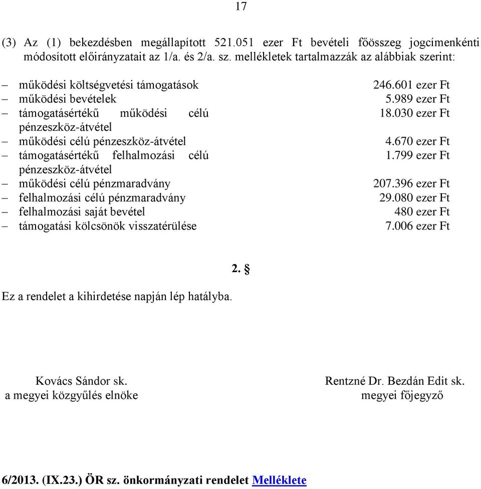 030 ezer Ft pénzeszköz-átvétel működési célú pénzeszköz-átvétel 4.670 ezer Ft támogatásértékű felhalmozási célú 1.799 ezer Ft pénzeszköz-átvétel működési célú pénzmaradvány 207.