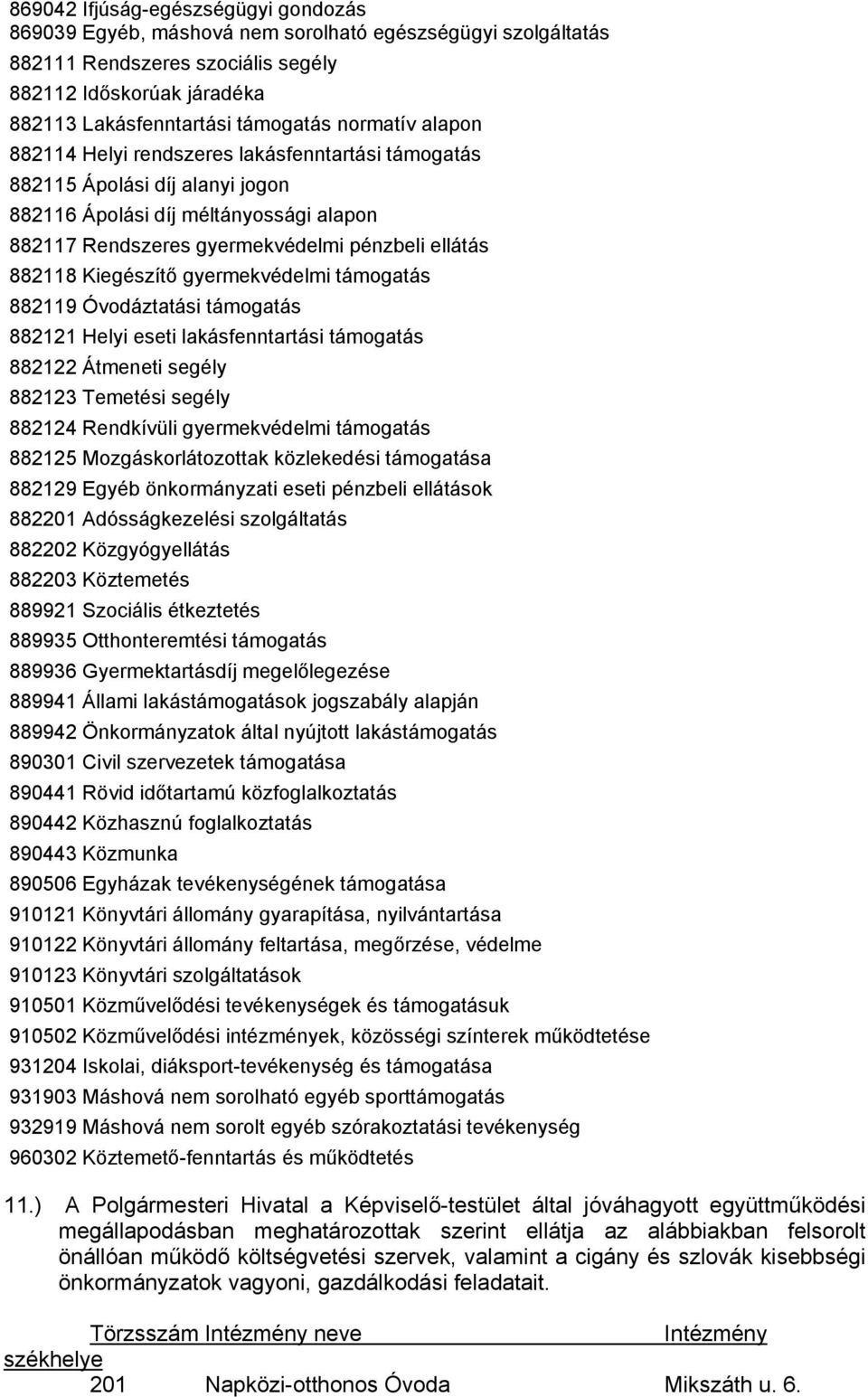 Kiegészítő gyermekvédelmi támogatás 882119 Óvodáztatási támogatás 882121 Helyi eseti lakásfenntartási támogatás 882122 Átmeneti segély 882123 Temetési segély 882124 Rendkívüli gyermekvédelmi