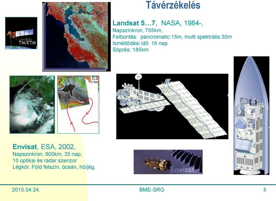 185km Envisat, ESA, 2002, Napszinkron, 800km, 35 nap, 10 optikai és