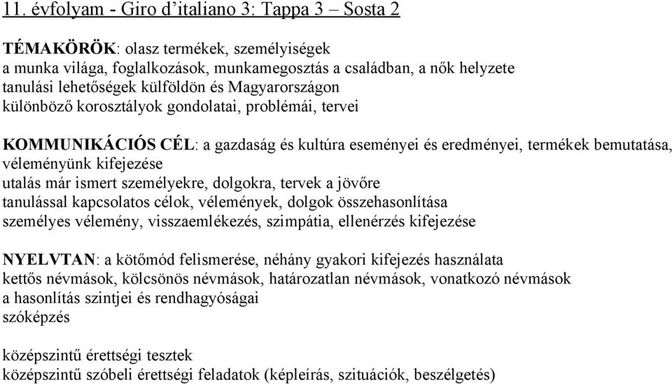 személyekre, dolgokra, tervek a jövőre tanulással kapcsolatos célok, vélemények, dolgok összehasonlítása személyes vélemény, visszaemlékezés, szimpátia, ellenérzés kifejezése NYELVTAN: a kötőmód