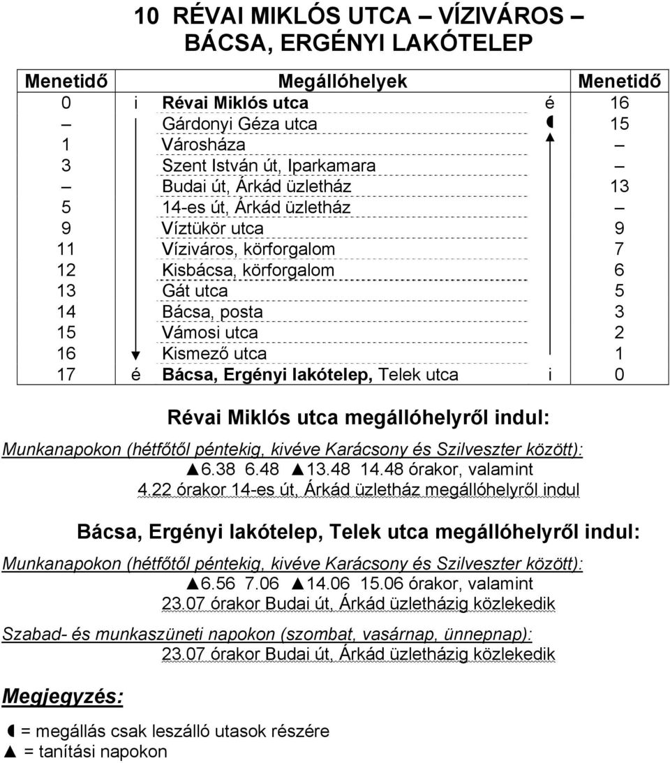 utca i 0 Révai Miklós utca megállóhelyről indul: 6.38 6.48 13.48 14.48 órakor, valamint 4.