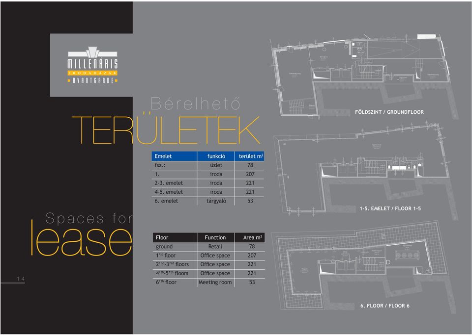 emelet tárgyaló 53 Floor Function Area m 2 ground Retail 78 1 st floor Office space 207 2 nd -3 rd floors