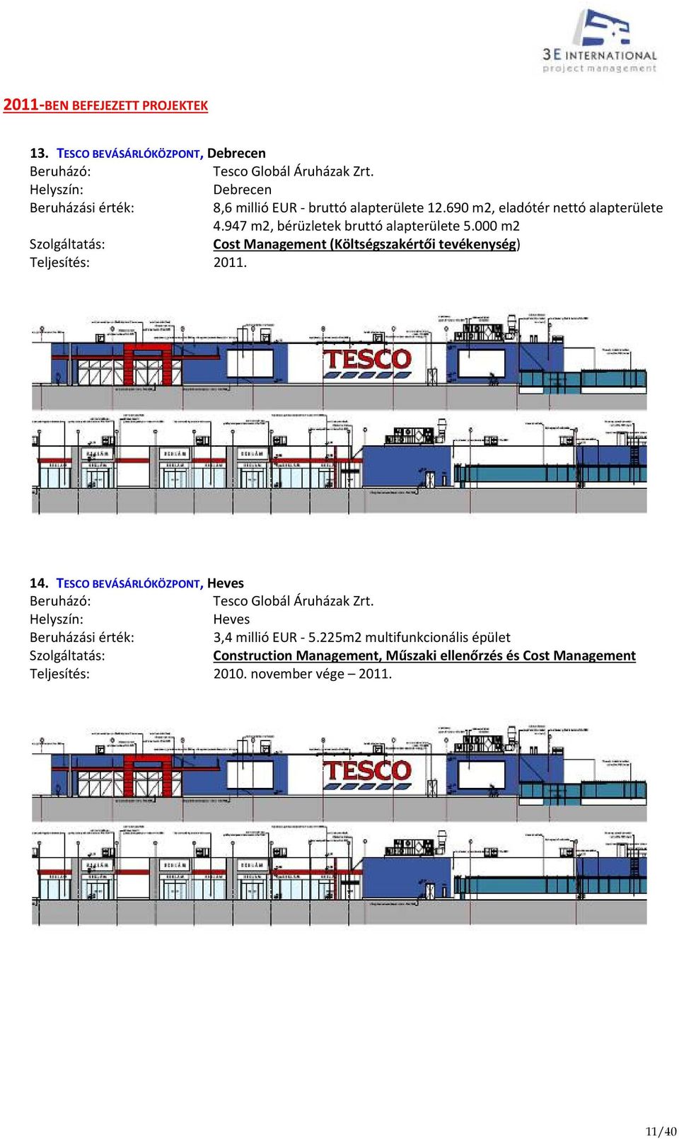 947 m2, bérüzletek bruttó alapterülete 5.000 m2 Cost Management (Költségszakértői tevékenység) 2011. 14.