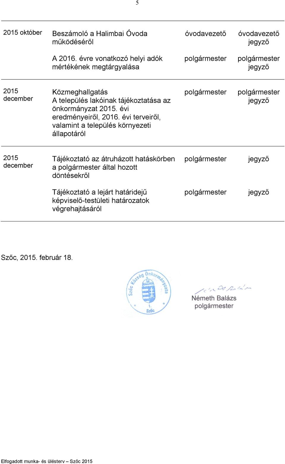 település lakóinak tájékoztatása az önkormányzat. évi eredményeiről, 2016.