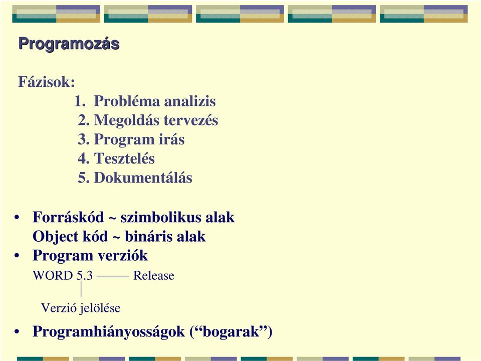 Dokumentálás Forráskód ~ szimbolikus alak Object kód ~
