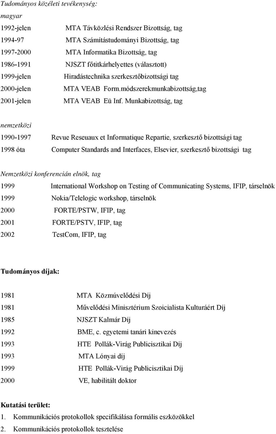 Munkabizottság, tag nemzetközi 1990-1997 Revue Reseuaux et Informatique Repartie, szerkesztő bizottsági tag 1998 óta Computer Standards and Interfaces, Elsevier, szerkesztő bizottsági tag Nemzetközi