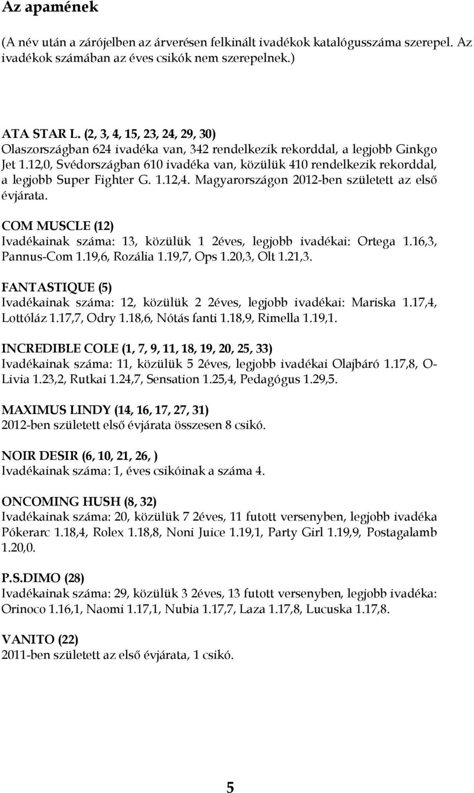 12,0, Svédországban 610 ivadéka van, közülük 410 rendelkezik rekorddal, a legjobb Super Fighter G. 1.12,4. Magyarországon 2012-ben született az első évjárata.
