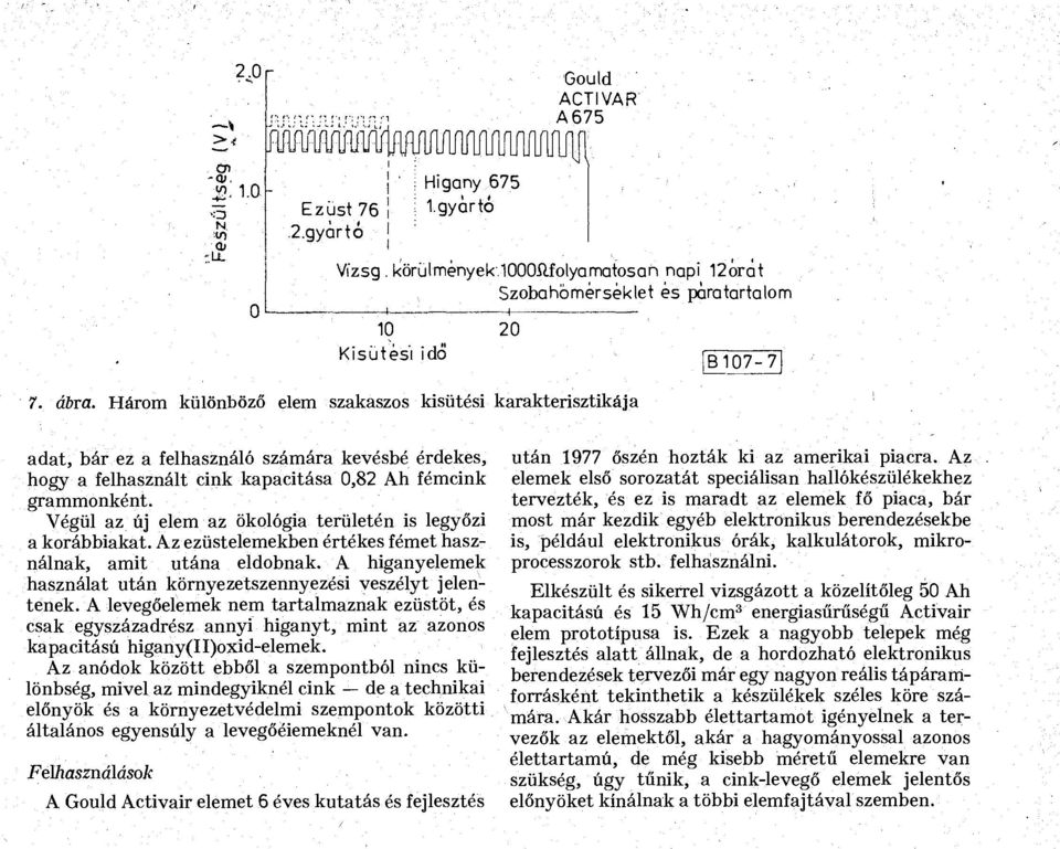 Hárm különböző elem szakaszs kisütési karakterisztikája adat, bár ez a felhasználó számára kevésbé érdekes, hgy a felhasznált cink kapacitása 0,82 Ah fémcink grammnként.