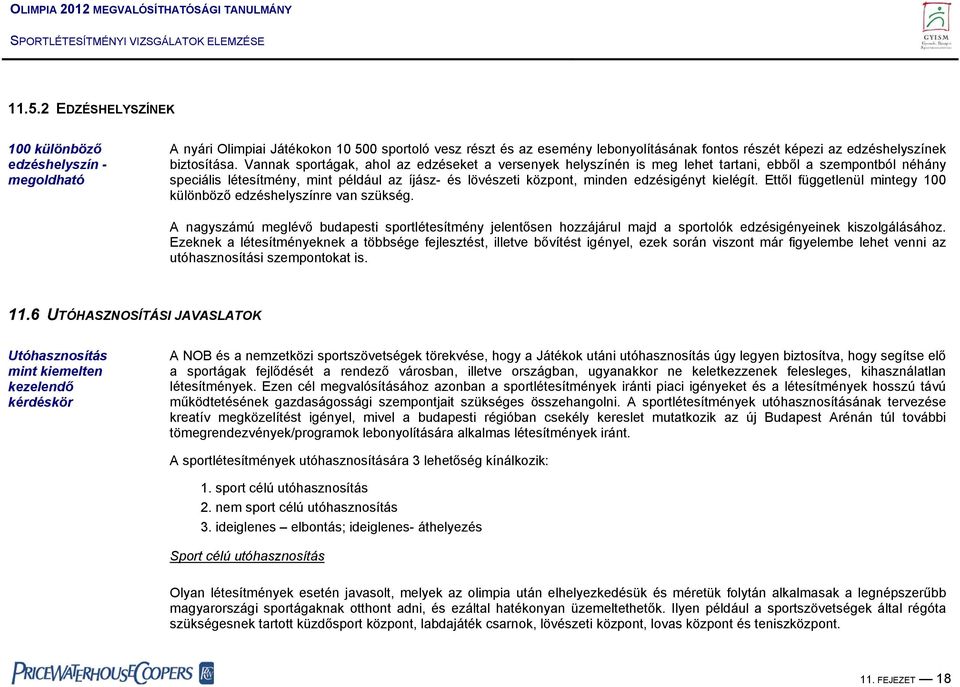 Vannak sportágak, ahol az edzéseket a versenyek helyszínén is meg lehet tartani, ebből a szempontból néhány speciális létesítmény, mint például az íjász- és lövészeti központ, minden edzésigényt