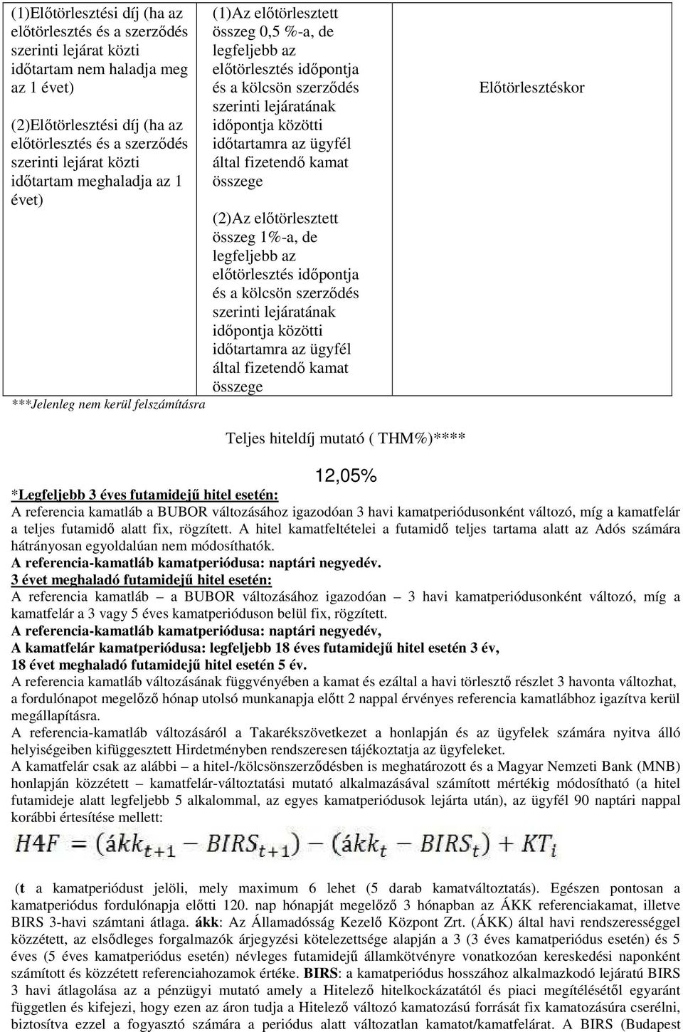 közötti időtartamra az ügyfél által fizetendő kamat összege (2)Az előtörlesztett összeg 1%-a, de legfeljebb az előtörlesztés időpontja és a kölcsön szerződés szerinti lejáratának időpontja közötti