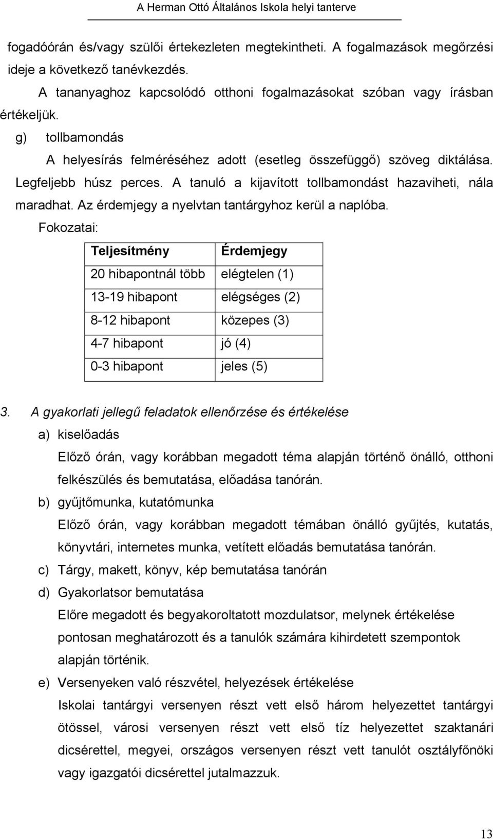 Az érdemjegy a nyelvtan tantárgyhoz kerül a naplóba.