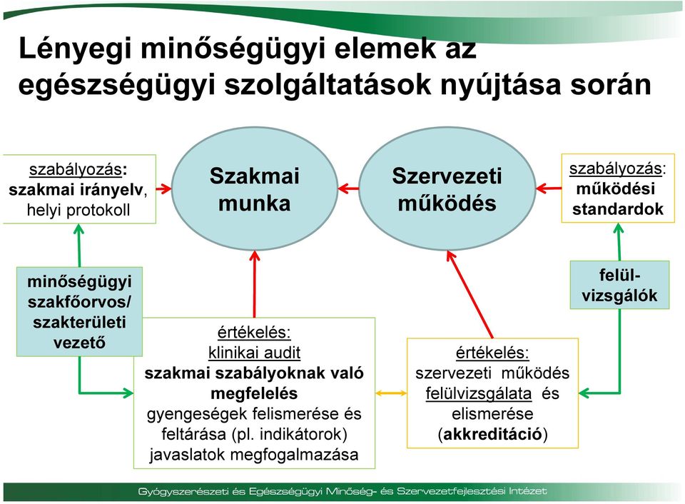 vezető értékelés: klinikai audit szakmai szabályoknak való megfelelés gyengeségek felismerése és feltárása (pl.
