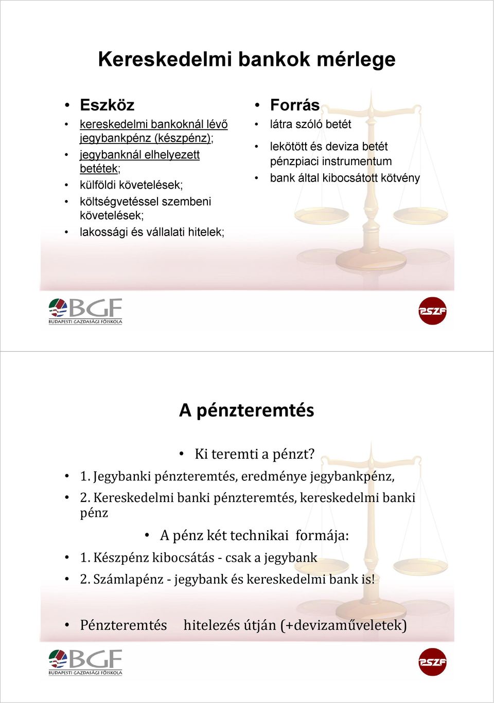 kibocsátott kötvény A pénzteremtés Ki teremti a pénzt? 1. Jegybanki pénzteremtés, eredménye jegybankpénz, 2.