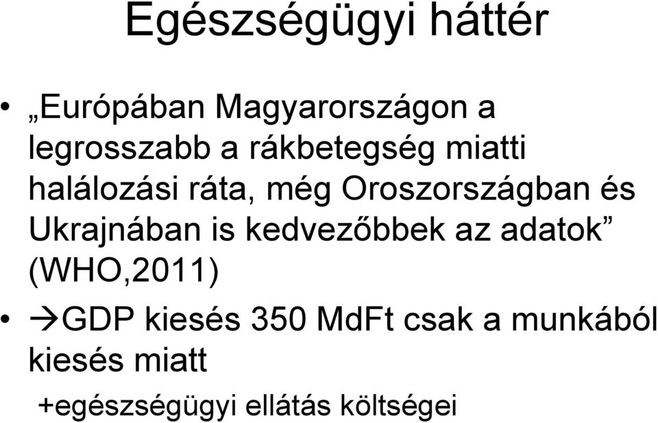 Ukrajnában is kedvezőbbek az adatok (WHO,2011) GDP kiesés 350