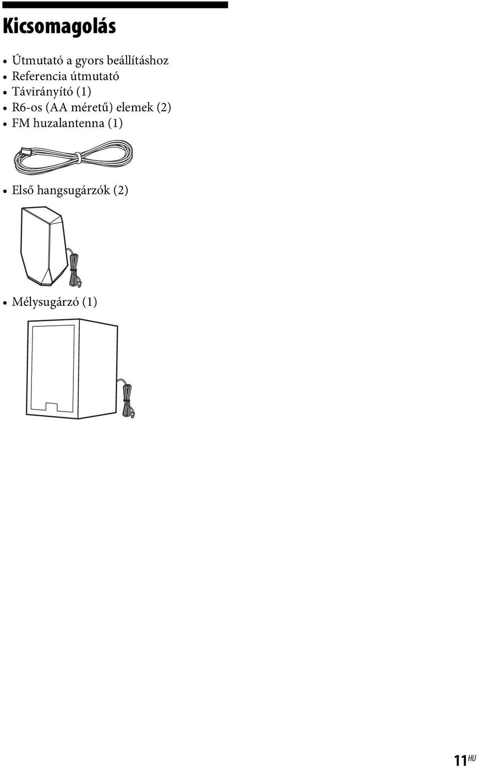 (AA méretű) elemek (2) FM huzalantenna (1)