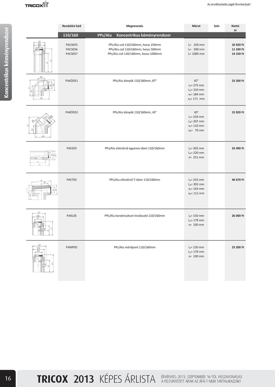 L = 234 mm L = 207 mm x = 110 mm x = 70 mm 15 920 Ft PAEE05 PPs/Alu ellen rz egyenes idom 110/160mm L = 303 mm L = 220 mm x= 251 mm 33 490 Ft PAET05 PPs/Alu ellen rz T-idom 110/160mm L = 233 mm L =