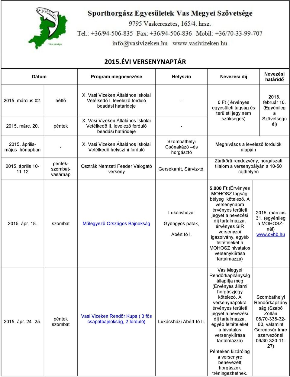 február 10. (Egyénileg a Szövetségn él) 2015. áprilismájus hónapban - X.