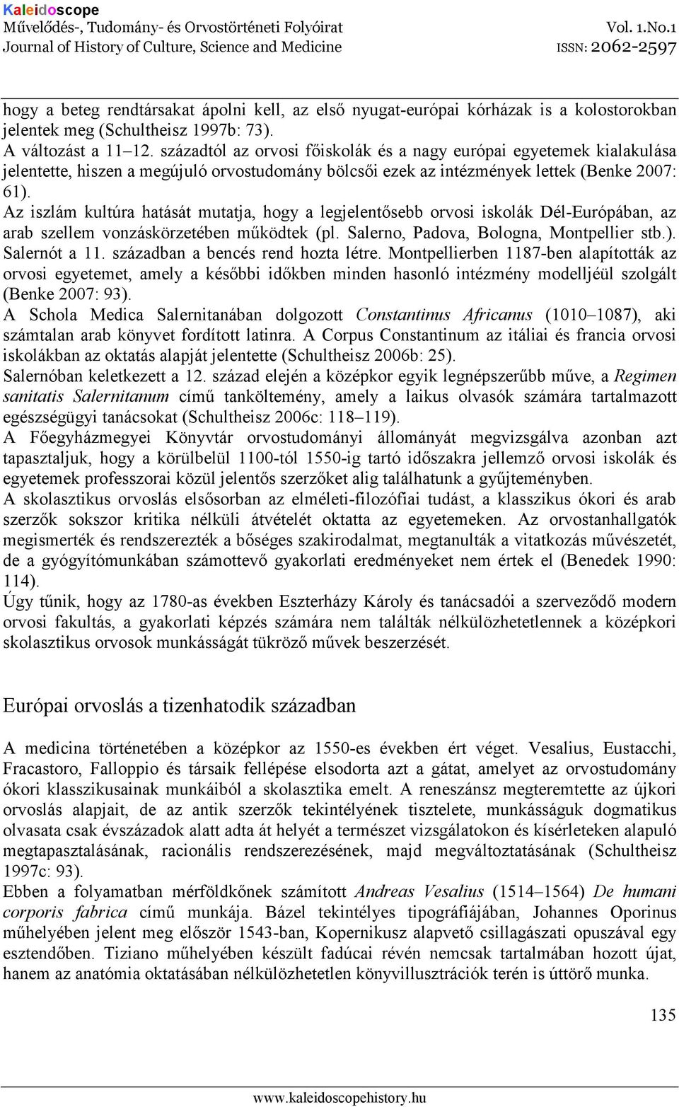 Az iszlám kultúra hatását mutatja, hogy a legjelentısebb orvosi iskolák Dél-Európában, az arab szellem vonzáskörzetében mőködtek (pl. Salerno, Padova, Bologna, Montpellier stb.). Salernót a 11.