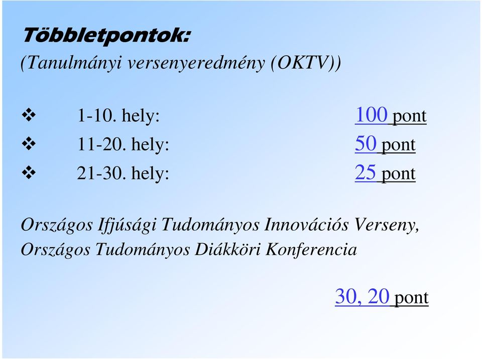 hely: 25 pont Országos Ifjúsági Tudományos Innovációs